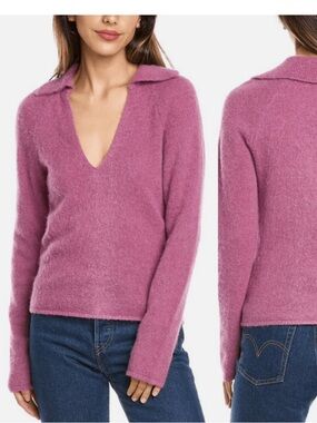 Vince Mauve Collared V‑Neck Sweater